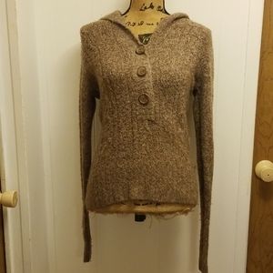 Light Brown Knit Pullover Button Hooded Sweater